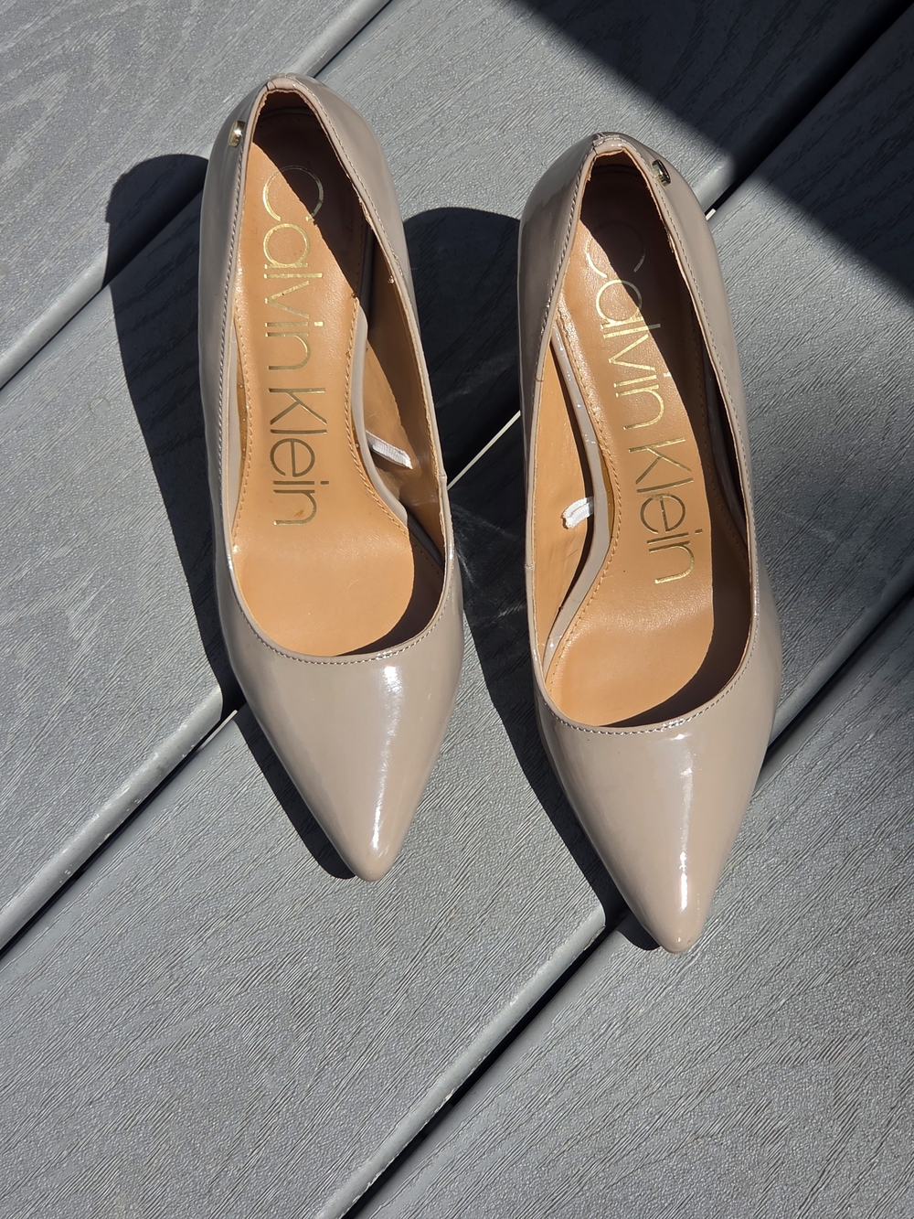 Calvin Klein Nude Patent Heels - Size 7